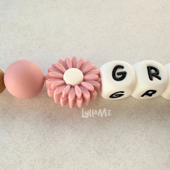 Pacifier holder with silicone clips with name DAISY Blossom / WHITE