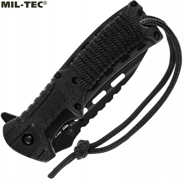 MIL-TEC by STURM BLACK ONE-HAND KNIFE PARACORD W. FIRE STARTER
