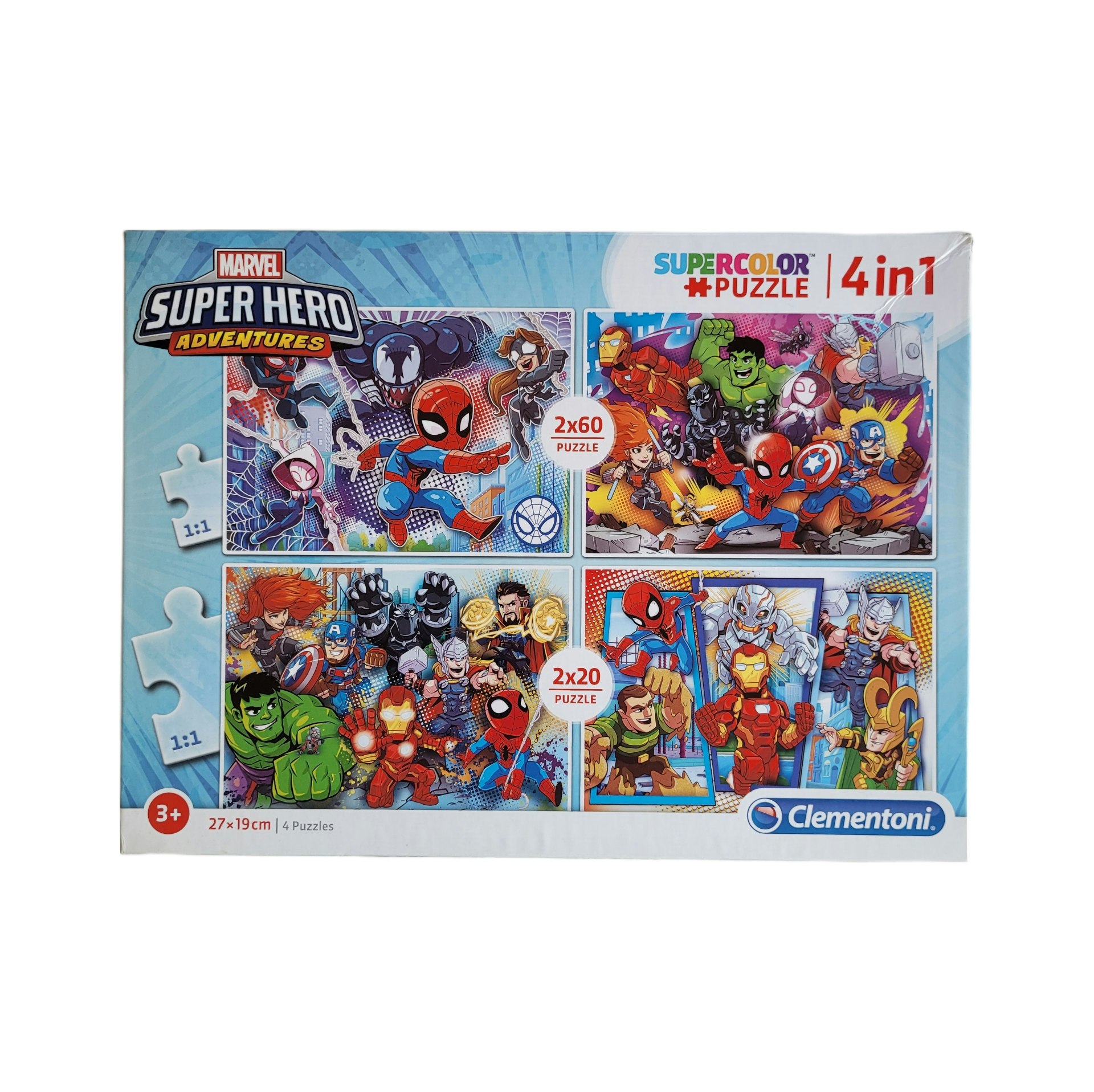 Marvel, kartongpussel, 4 olika pussel med 20-60 bitar, skick B