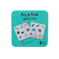 Sök och finn, kortspel i plåtask, skick A