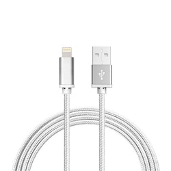 Lightning kabel, 2.1A, 1M, Nylon - Silver