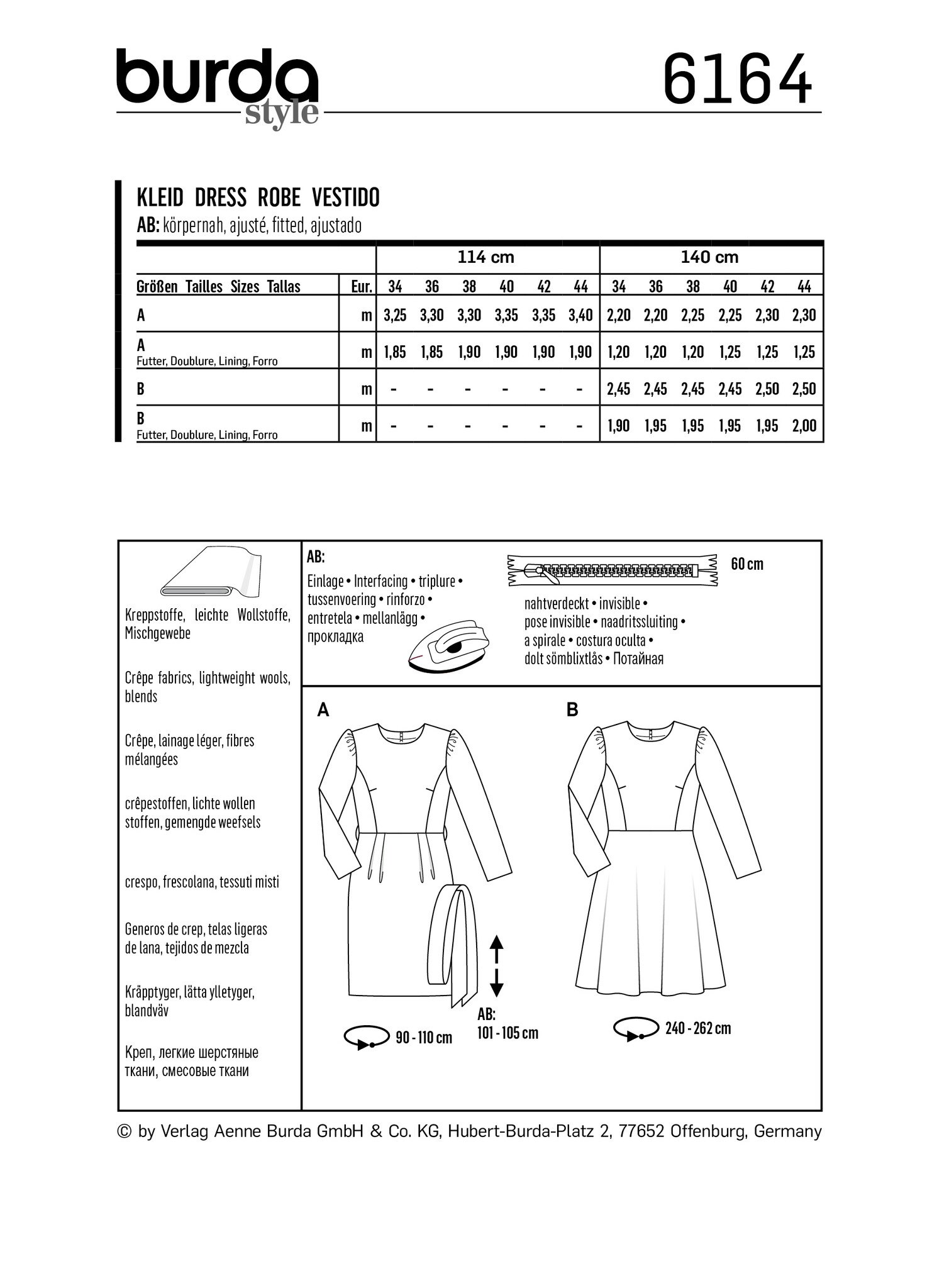 BURDA - STYLE - KLÄNNING stl 34-44