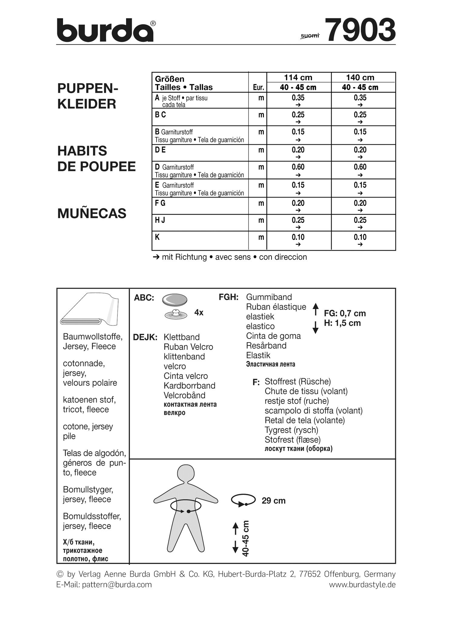 BURDA - STYLE - DOCKKLÄDER stl  40-45 cm