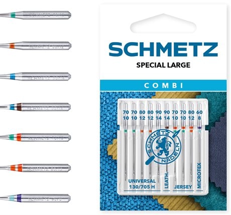 Nål - Schmetz Combi SPECIAL LARGE / Universal 2x70,2x80,1x90, Läder 1x90, Jersey 2x70,1x80, Microtex 1x60