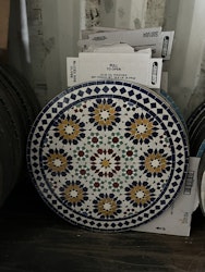 Gula blommor med blå kant mosaik bord