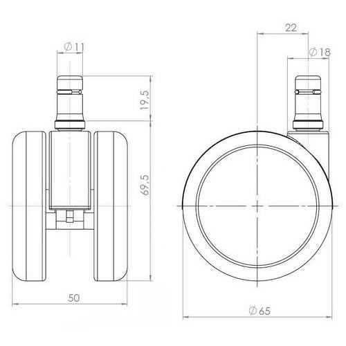 5-pack hjul i krom för hårda golv Herman Miller Aeron 11 mm / 65 mm