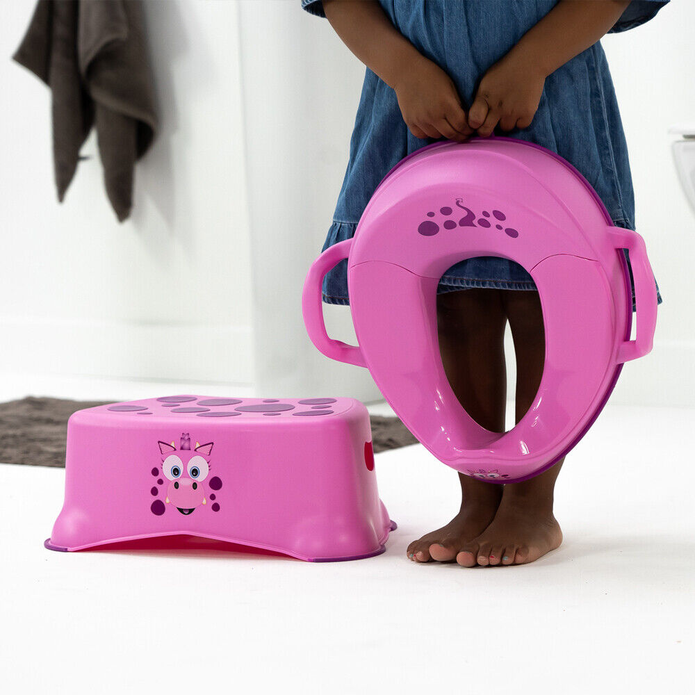 Toiletbræt & skammel til børn Pink Drage