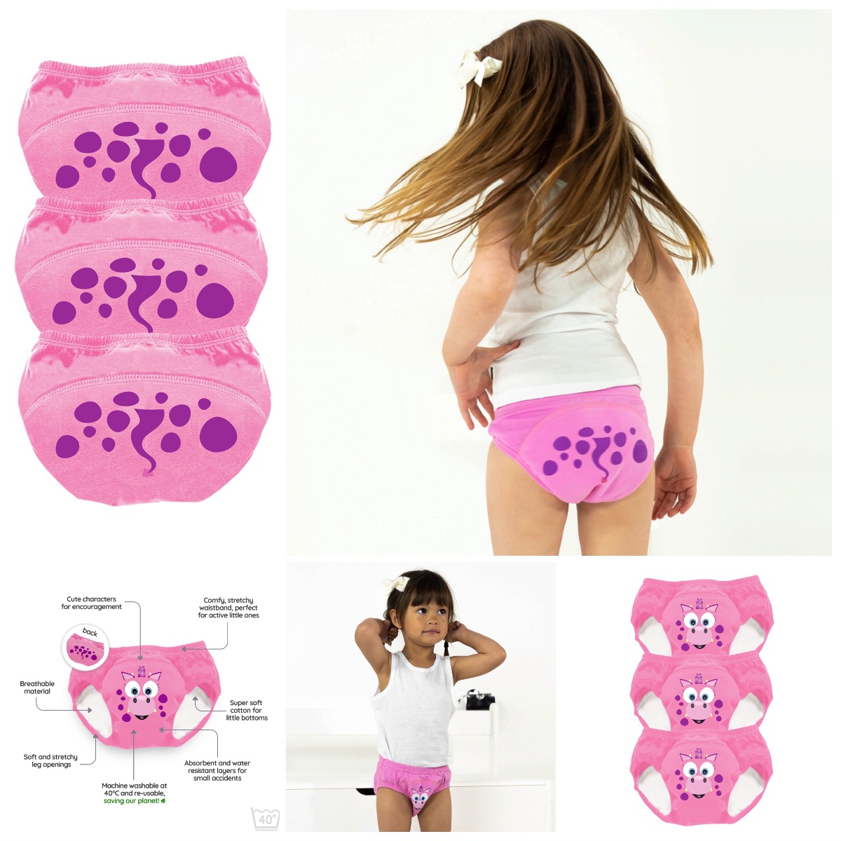 Stop med at bruge bleer med vores største sæt, der inkluderer pottetræningsbukser Pink Drage