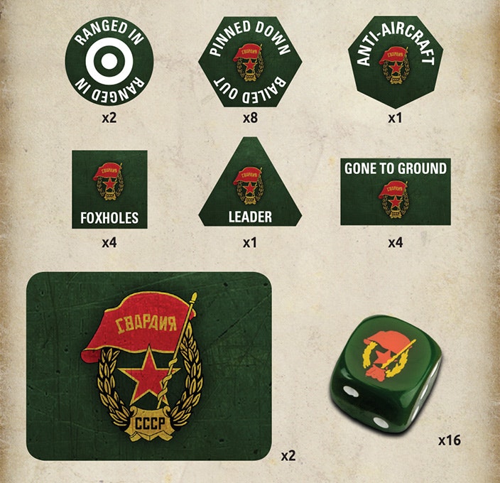 Soviet Guards Gaming Set (20 Tokens, 2 Objectives, 16 Dice) - TD050