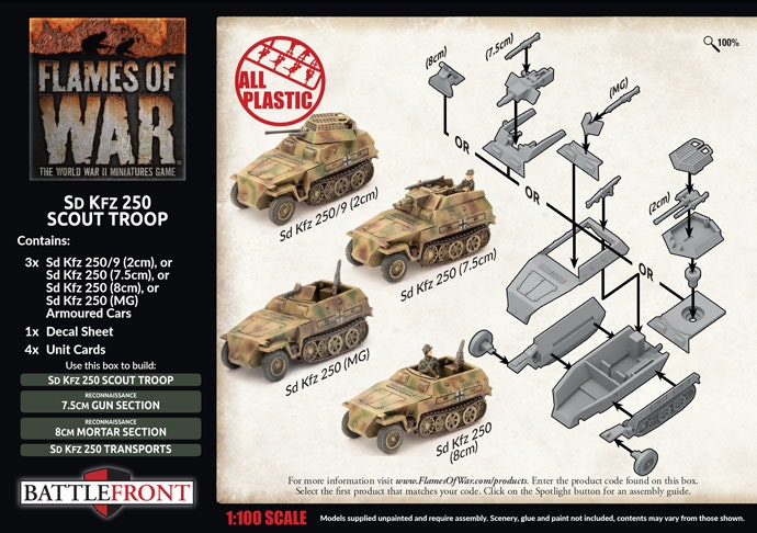 Sd Kfz 250 8cm/7.5cm/2cm Scout Platoon (Plastic) - GBX176