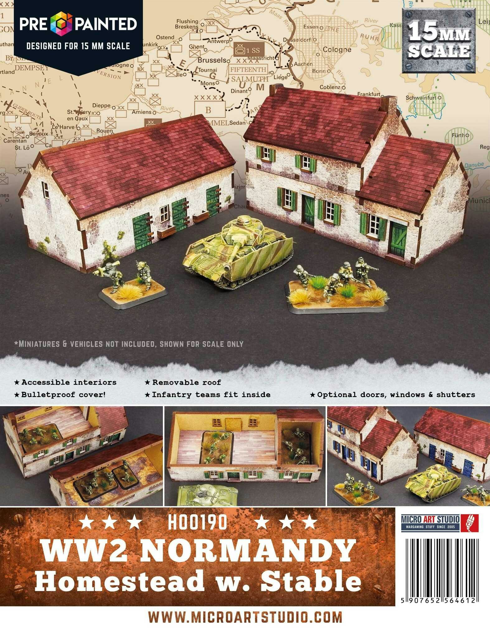 Pre-Painted WW2 Normandy Homestead with Stable (15mm) - H00190