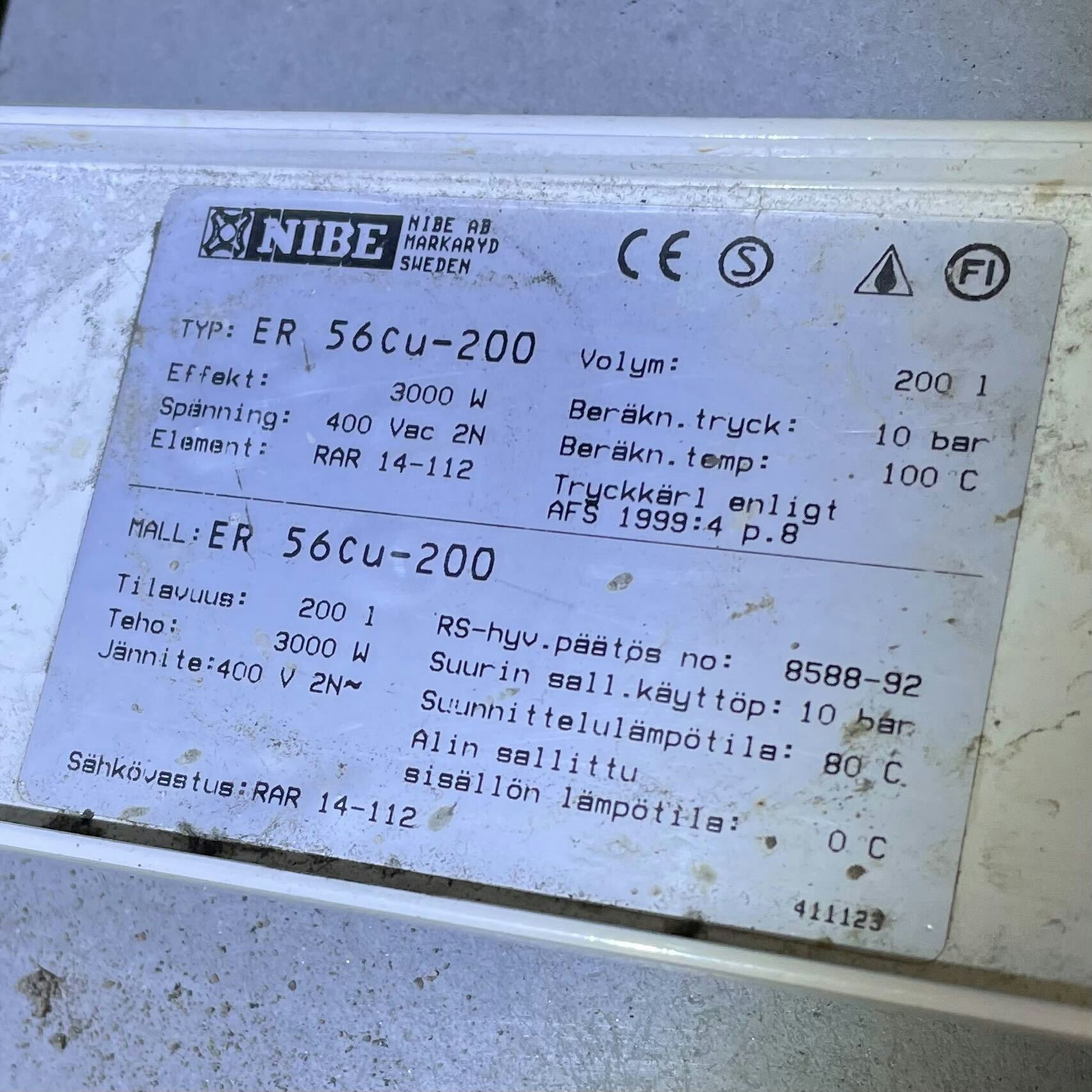 Nibe Water Heater (ER 56CU-200) - Used Spare Parts for Air Conditioners and  Heat Pumps