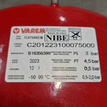 Nibe Expansion Vessel Part no. 524623 - Refurbished & Tested