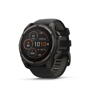 Garmin fēnix® 8–51 mm, Solar, Sapphire Sapphire, Karbongrå DLC-titan med sort/steingrå silikonrem