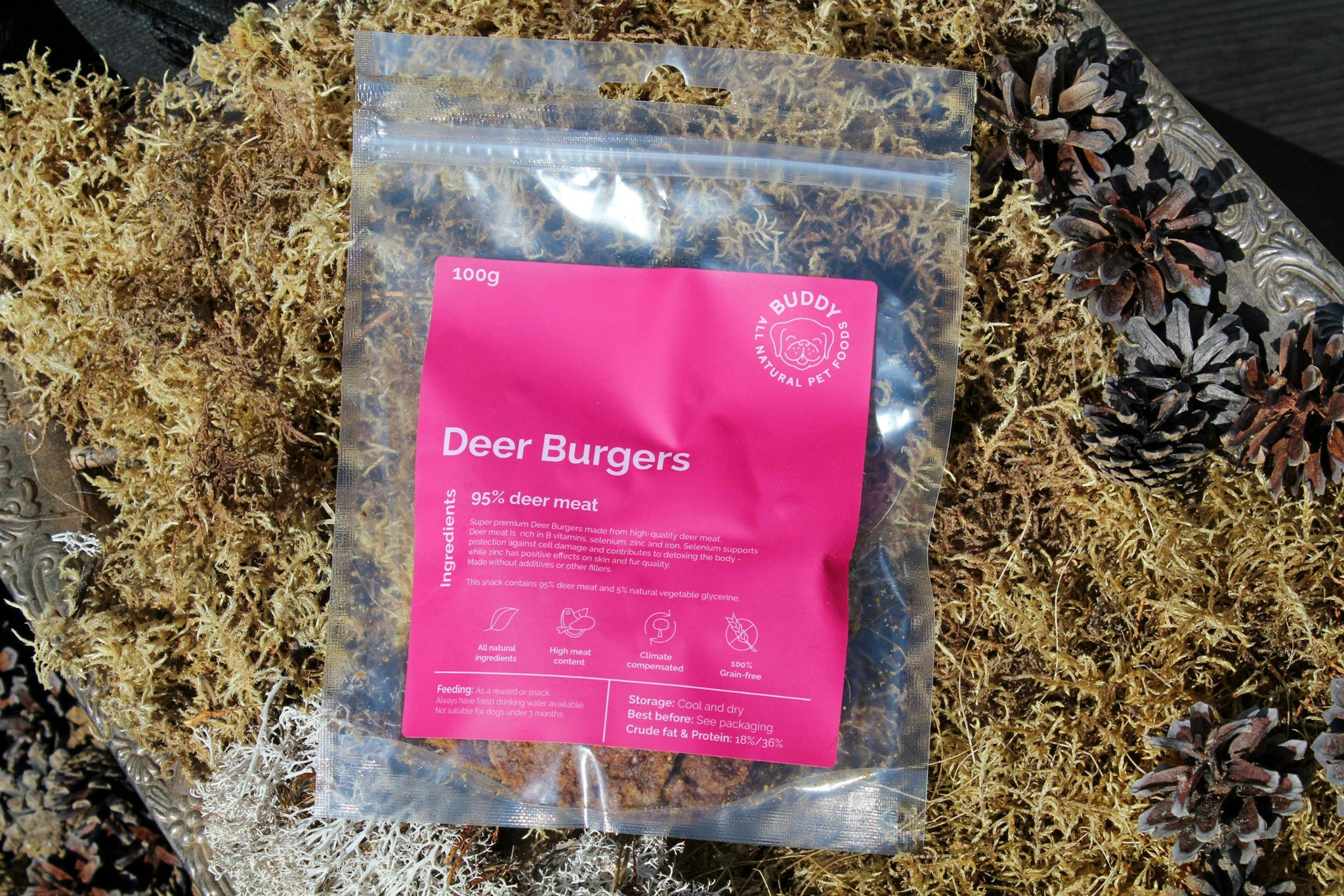 Hundgodis av 95% hjortkött, helt naturligt