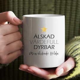 Personlig keramikmugg med text, älskad, värdefull, dyrbar