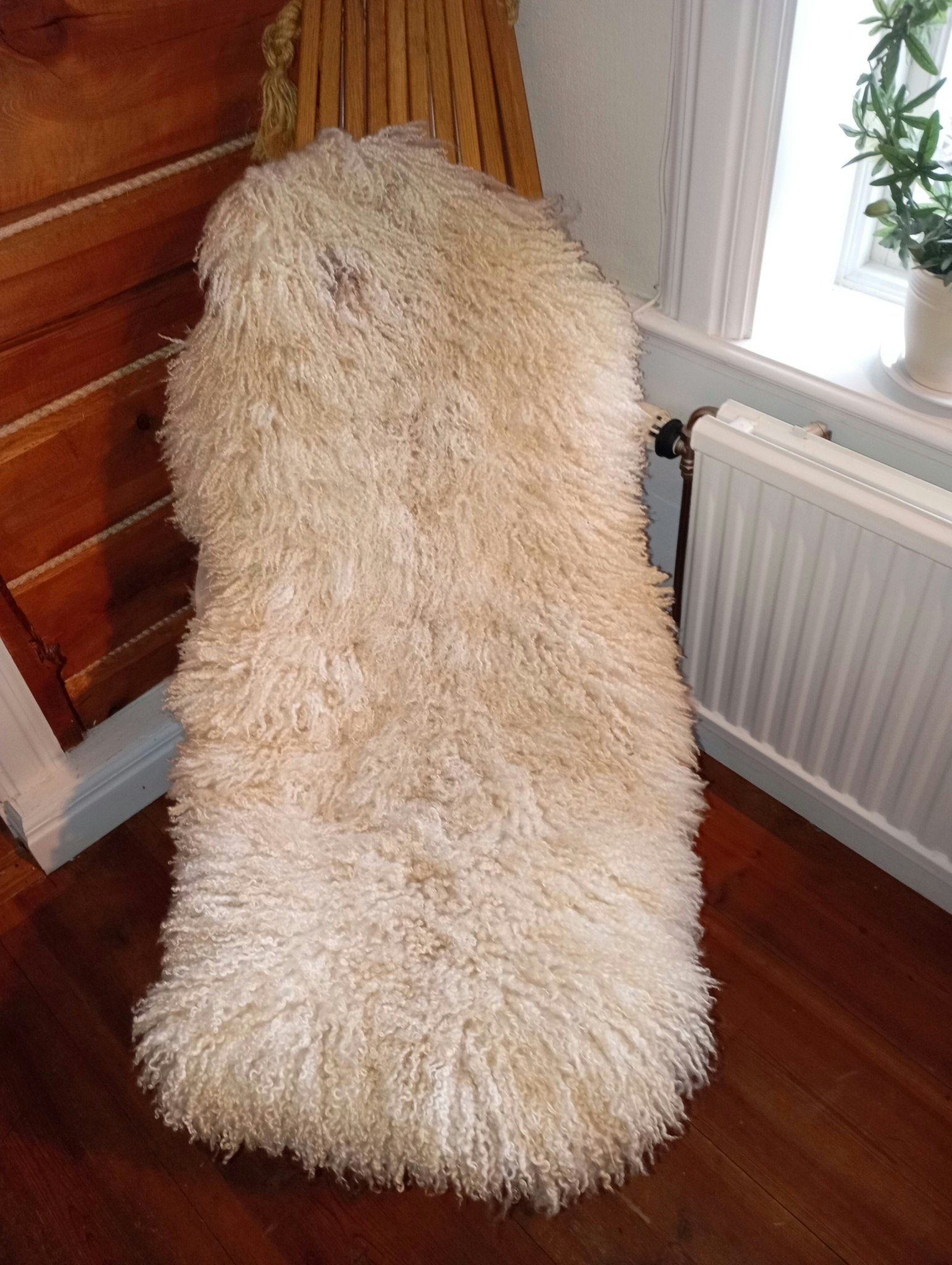 Fårskinn, äggskalsvit med vackert krus