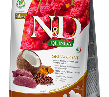 N&D Quinoa Dog Skin & Coat, Venison & Coconut Adult Medium & Maxi 7 Kg. Farmina