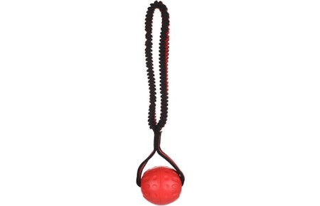 Hundeleke Strekta ball rød med sort strikk. 36cm L x 8.5cm W x 7cm H
