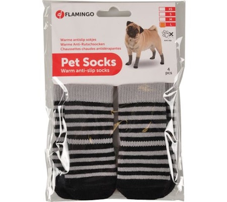 Hunde sokker 4stk str L sort/grå. 59x50mm