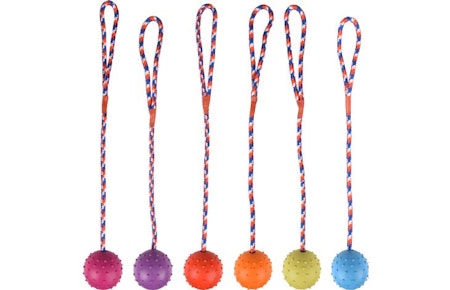 HUNDELEKE GUMMIBALL MED BJELLE OG TAU