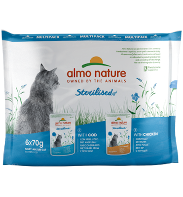 Almo Nature Sterilised with Cod and Sterilised with Chicken 6X70g