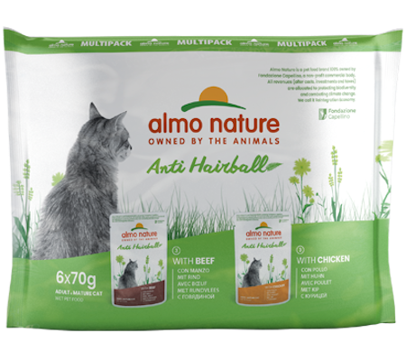 Funksjonell Anti-Hairball with Beef and Anti-Hairball with Chicken 6X70g, Almo Nature
