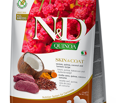 N&D Quinoa Dog Skin & Coat, Venison & Coconut Adult Mini 2,5 Kg. Farmina