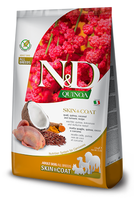 N&D Quinoa Dog Skin & Coat, Quail & Coconut Adult Mini 2,5 Kg. Farmina