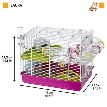 Fp Laura Hamsterbur hvit / Cerise 46X29.5X37.5Cm