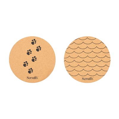 Scruffs 25cm Set of 2 Cork Pet matskålunderlag. 25x25cm. Wave & Paw