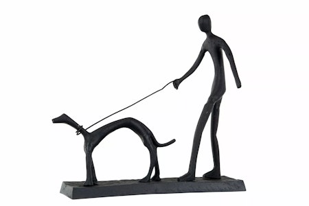 Staty Man och Hund Svart
