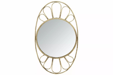 Spegel Oval Metall Bambu Mässing