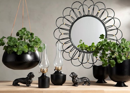 Spegel Rund Svart Metall Bambu