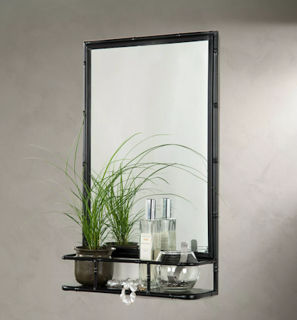 Spegelhylla Metall Bambu svart