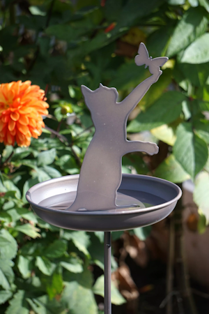 Trädgårdsstick Katt med Fågelmatare Metall Brun