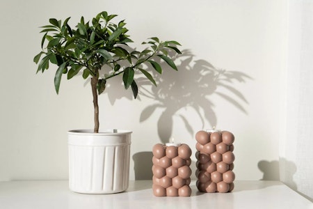 Ljusstake Bubbly Brunrosa Fyrkantig