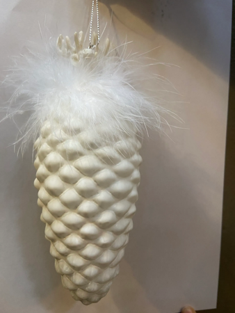 White Glass Pinecone w Deer