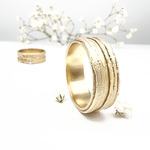 Misty Forest "Bark" Mens Ring - Förgyllt med 14K Guld