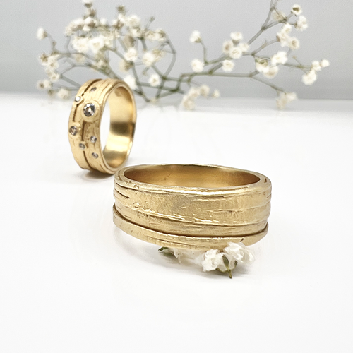 Misty Forest "Bark" Mens Ring - Förgyllt med 14K Guld