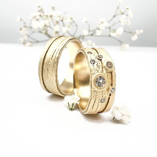 Misty Forest "Bark" Mens Ring - Förgyllt med 14K Guld