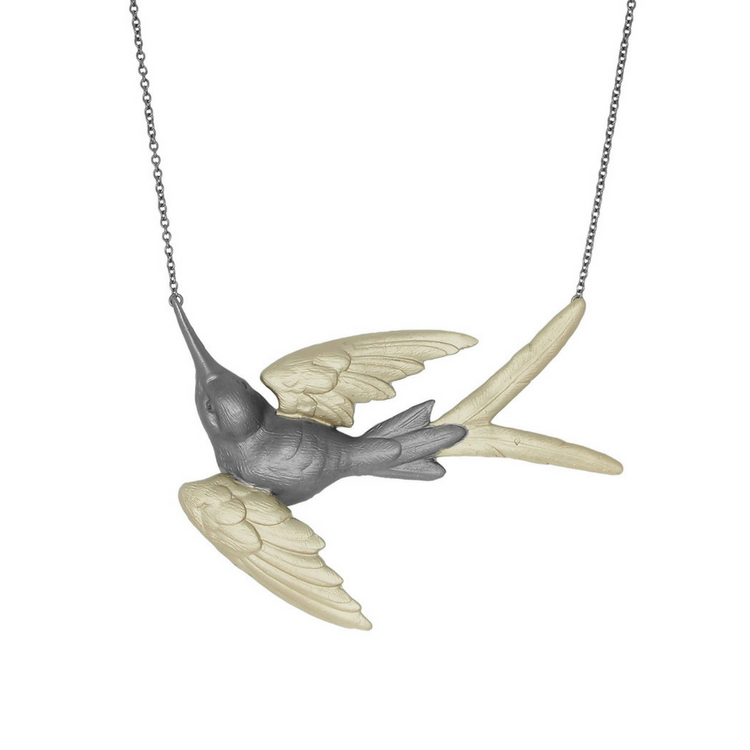 Fluttering Svallow Necklace, bronze / gold