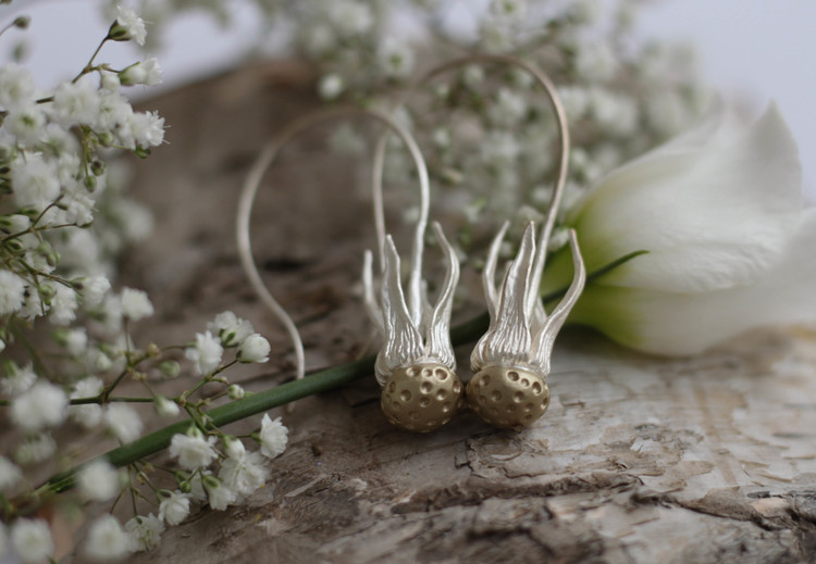 Dandelion Earrings, silver