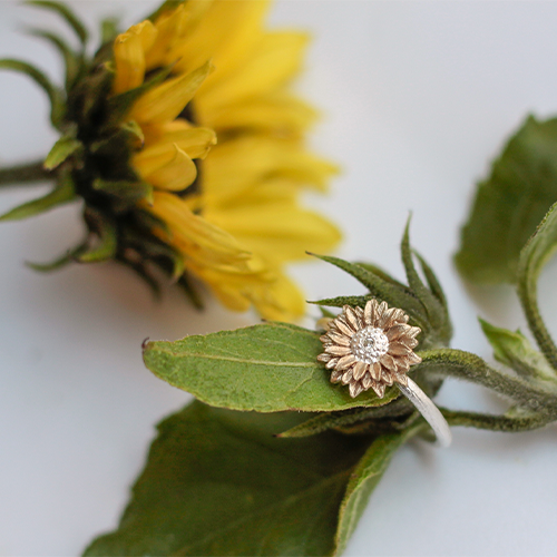 Silverleaf Sunflower Ring - Silver