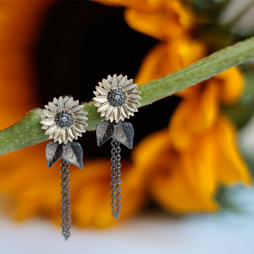 Elf Sunflower Long Earrings - Bronze