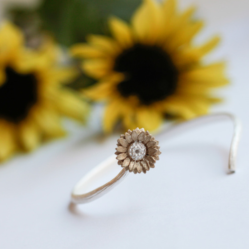 Italian White Sunflower Armband - Silber