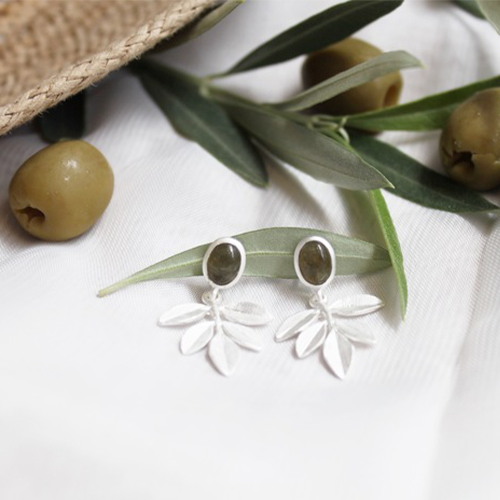 Olive Twig Earrings - Silver