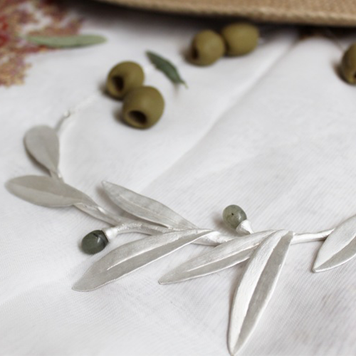 Green Olive Necklace, silver