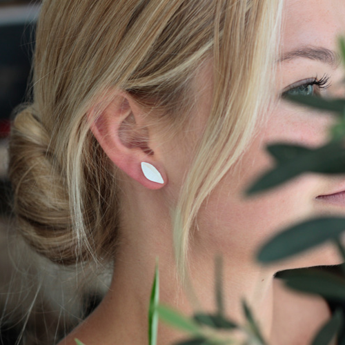 Olive Leaf Earrings, silver