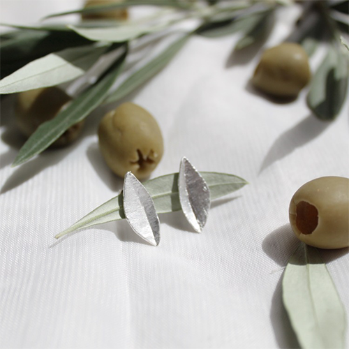 Olive Leaf Earrings, silver